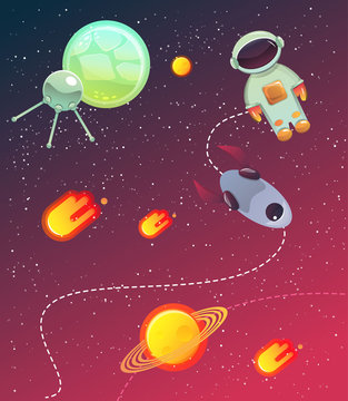 Space banner with planets, stars. design elements