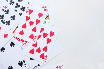 Lot of dusty old playing cards. poker background. casino game, gambling