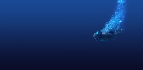 Man swimming in blue water