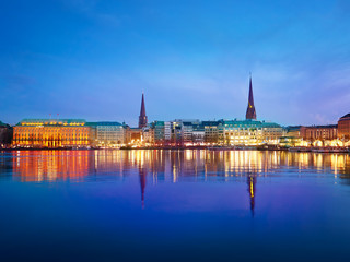 Alster Lake and night city. Hamburg