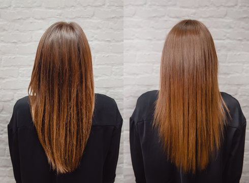 Keratin hair, botox. Hair before and after treatment. Stock Photo | Adobe  Stock