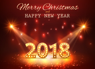 2018 Happy New Year Greeting Background with Spotlights