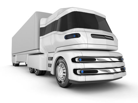 Modern cargo trunk truck, electric car. 3d image.