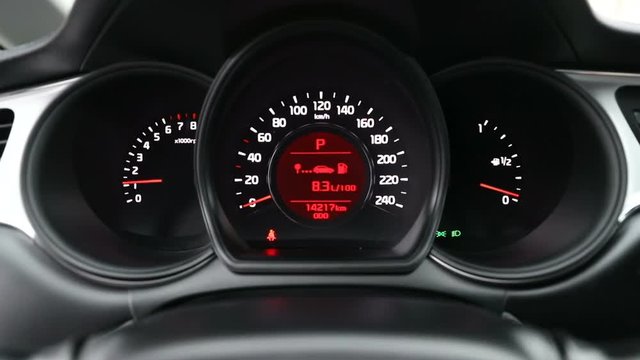the dashboard of the car. Off