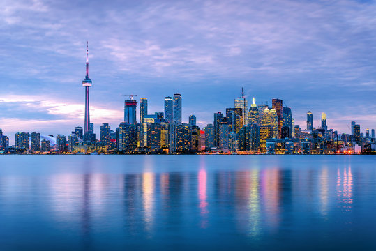 View Of Toronto Skyline At Dusk In Winter