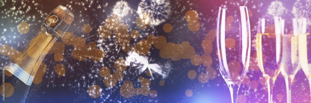 Poster composite image of white fireworks exploding on black background