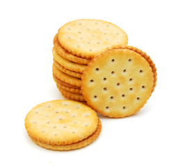 Stack of peanut butter cookies on white