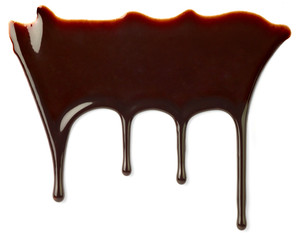 close up of a chocolate syrup on white background