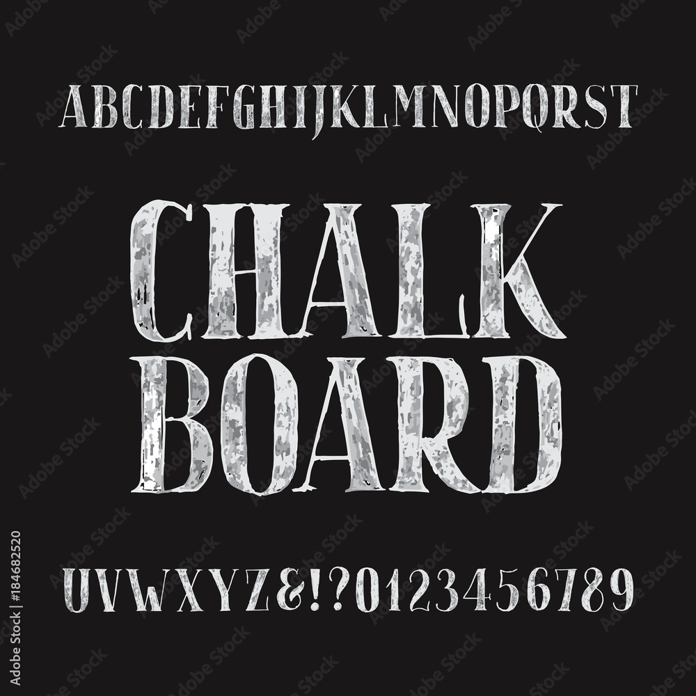 Fototapete chalk board alphabet font. hand drawn type letters and numbers on a dark background. stock vector ty