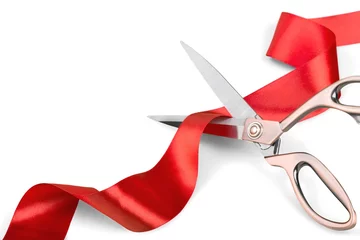 Fotobehang Scissors Cutting Red Ribbon © BillionPhotos.com