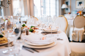 Table set for an event party or wedding reception. Served table wedding party