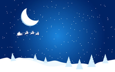 Obraz na płótnie Canvas New Year vector flat illustration with moon, Santa and Christmas tree.