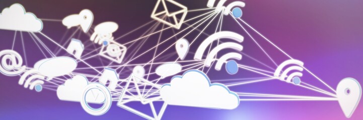 Composite image of lines connecting various networking icons