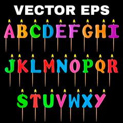 Alphabet Realistic candle letter isolated on black background. 3d. Stock - Vector illustration for your design and business