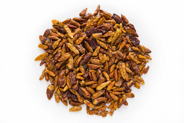 dried hot chili pepper on a plate on a white background