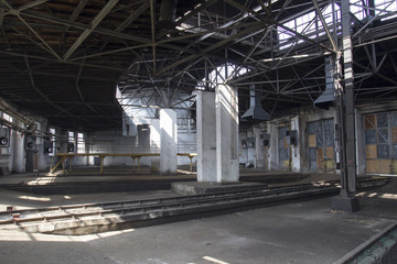 The empty building of the old train depot from the inside