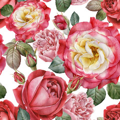 Floral seamless pattern with watercolor roses and peonies - 184686548