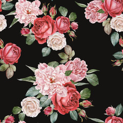 Panele Szklane  Kwiatowy wzór z akwarela czerwonymi różami i piwoniami