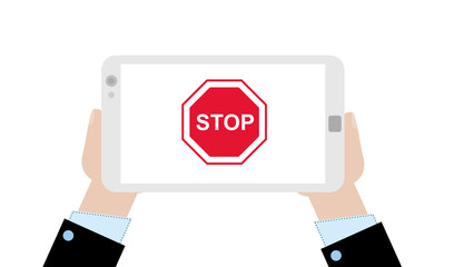 Geschäftsmann mit Tablet - Stop Schild