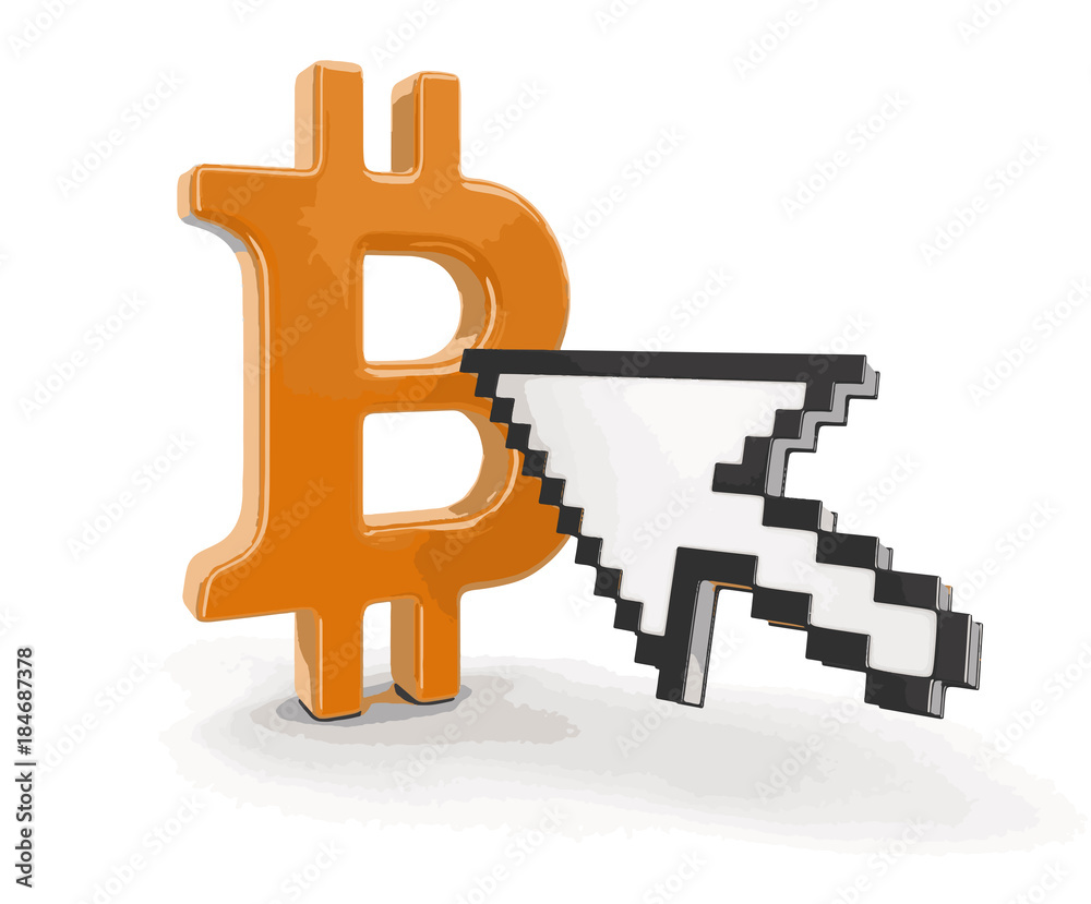 Poster cursor and bitcoin sign. image with clipping path