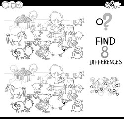 differences game with farm animal color book