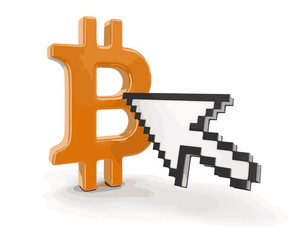 Cursor and Bitcoin sign. Image with clipping path