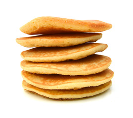 A stack of plain pancakes on a white background.