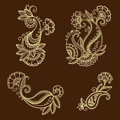 Henna tattoo flower template in Indian style. Ethnic floral paisley - Lotus. Mehndi style. Ornamental pattern in the oriental style.