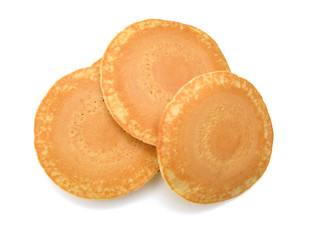 A stack of plain pancakes on a white background.