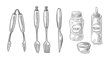 bbq and grill tools isolated on white background. Vector illustration