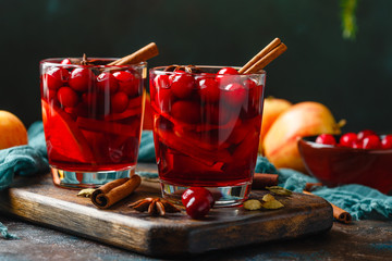 Glasses with hot punch for winter. Mulled wine
