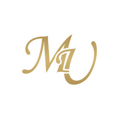 Initial letter MU, overlapping elegant monogram logo, luxury golden color