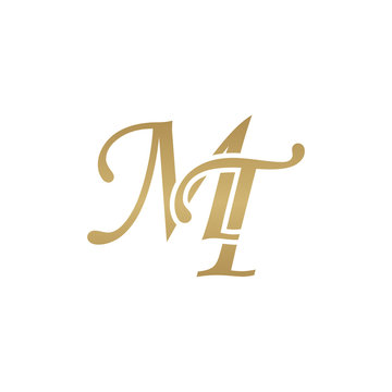 Initial letter MT, overlapping elegant monogram logo, luxury golden color