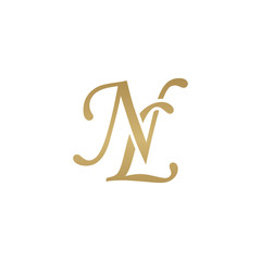 Initial letter NL, overlapping elegant monogram logo, luxury golden color