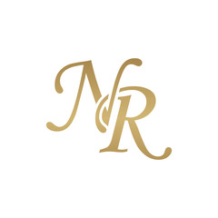 Initial letter NR, overlapping elegant monogram logo, luxury golden color