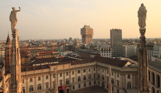 Mailand; Blick vom Dom über den Palazzo Reale nach Süden