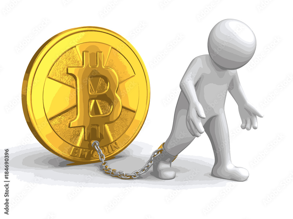 Poster man and bitcoin. image with clipping path