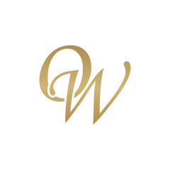 Initial letter OW, overlapping elegant monogram logo, luxury golden color