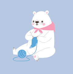 White polar bear vector animal cute beauty character funny style pose celebrate Xmas holiday or New Year time big bear animal