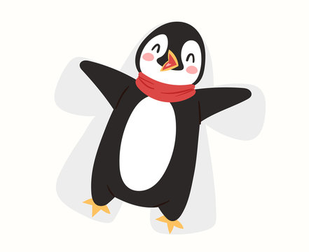 Christmas penguin vector character cartoon cute bird celebrate Xmas playfull happy penguin face smile illustration