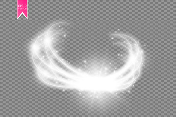 Magic circle isolated on transparent backgroun. Shine round light effect. Vector glow ring with particles.