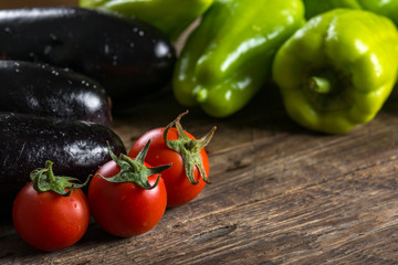 Fresh vegetables on wooden background
