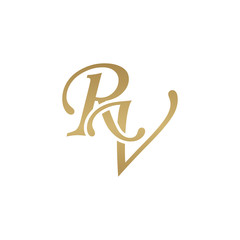 Obraz premium Initial letter RV, overlapping elegant monogram logo, luxury golden color