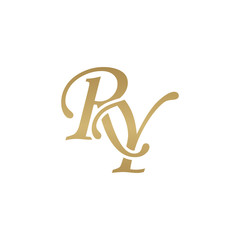 Initial letter RY, overlapping elegant monogram logo, luxury golden color - obrazy, fototapety, plakaty