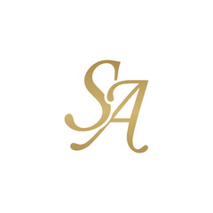 Initial letter SA, overlapping elegant monogram logo, luxury golden color - obrazy, fototapety, plakaty