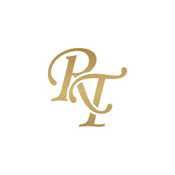 Initial letter RT, overlapping elegant monogram logo, luxury golden color