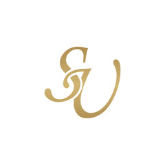 Initial letter SU, overlapping elegant monogram logo, luxury golden color