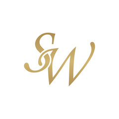 Initial letter SW, overlapping elegant monogram logo, luxury golden color