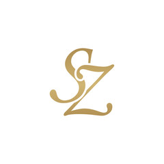 Initial letter SZ, overlapping elegant monogram logo, luxury golden color