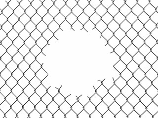 Chainlink fence with hole. Image with clipping path